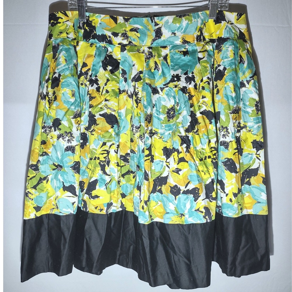 Ashley Stewart Womens Floral Print Pleated Midi Skirt Black Trim Size 16